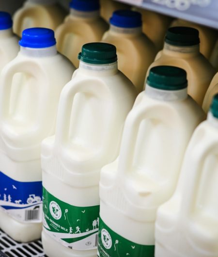 Unhomogenised and pasteurised bottles of British milk