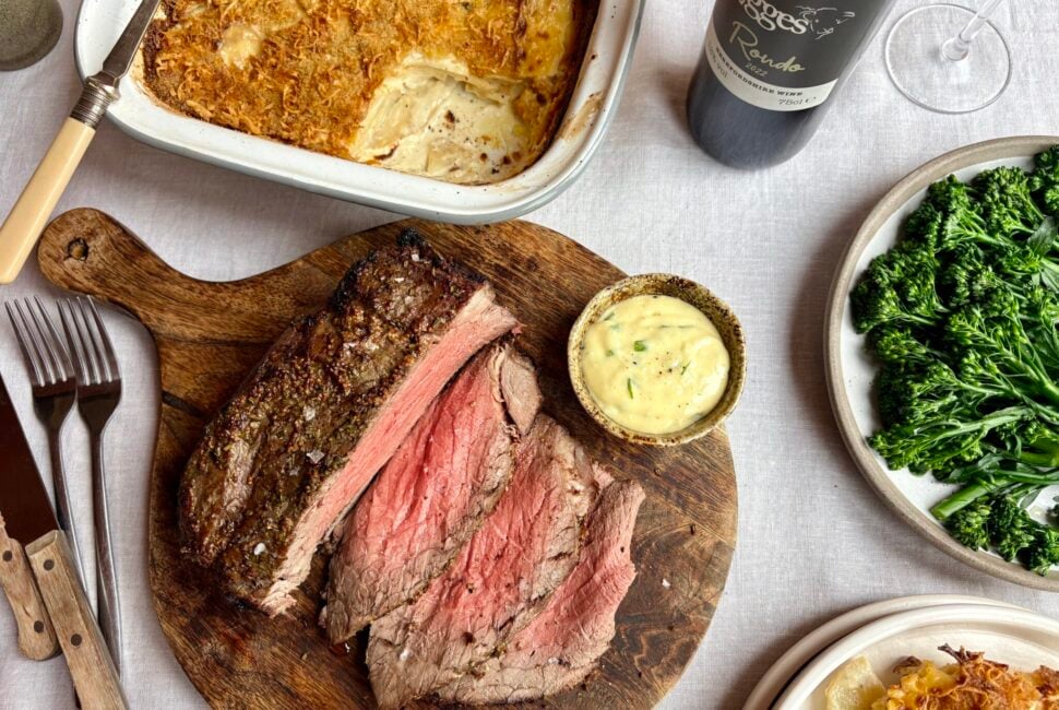 Mustard crusted beef topside with horseradish bearnaise and a celeriac dauphinoise