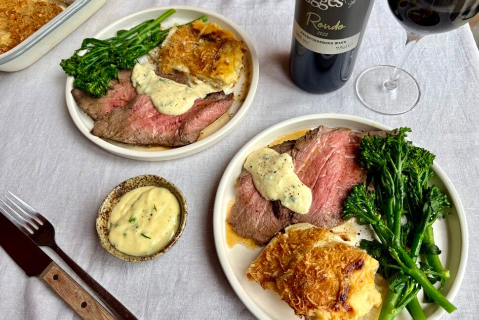 Mustard crusted beef topside with horseradish bearnaise and a celeriac dauphinoise