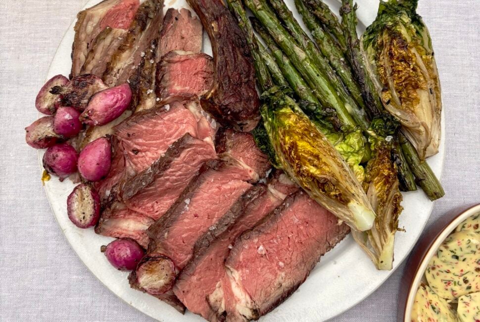 BBQ Tomahawk with tarragon and pink peppercorn butter